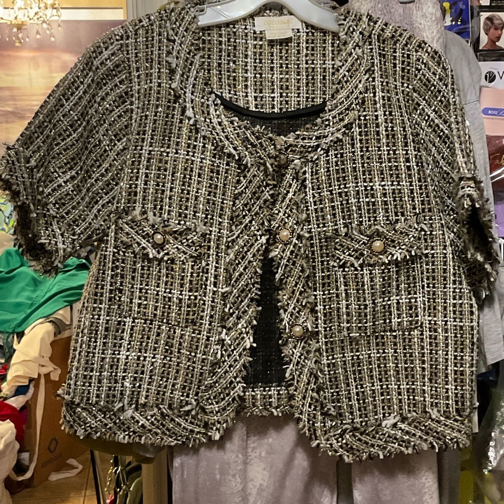 Elegant Tweed Short Sleeve Blazer